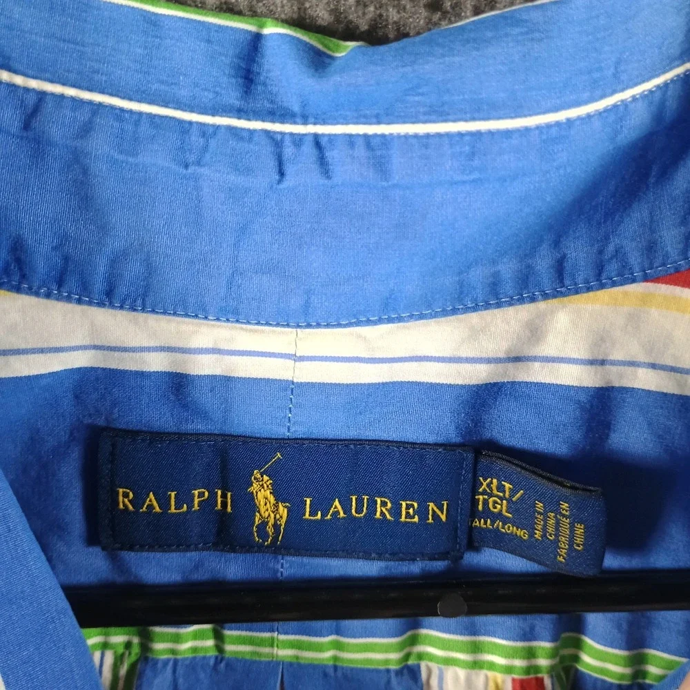Ralph Lauren Button Up Shirt Mens XLT‎ Rainbow Vertical Striped Big and Tall